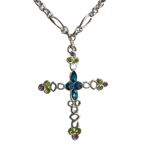 Lia Sophia Faithful cross necklace with tiny crystals in pendant on silvertone